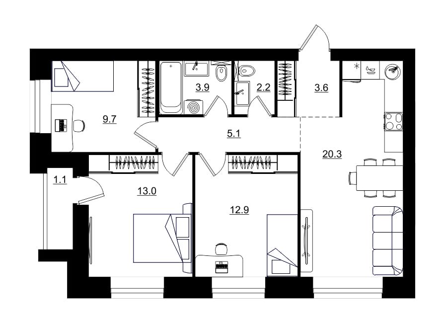 планировка квартиры 72 м2